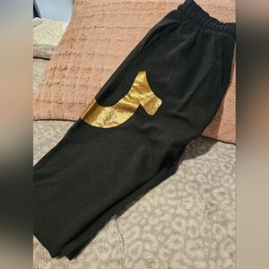 True Religion Black Pants with Gold Logo